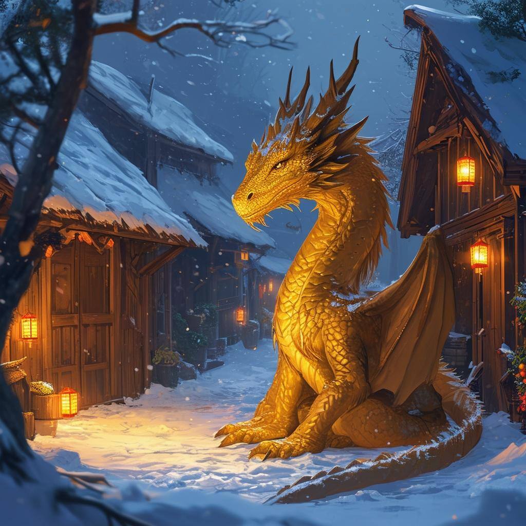 Dragon in a snowy village