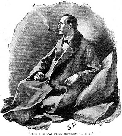 Black and white painting of a man smoking a pipe